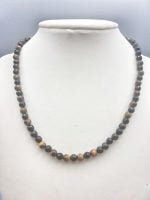 A MEN'S NECKLACE WITH BLACK ONYX AND 6 MM TIGER'S EYE ON MANNEQUIN.