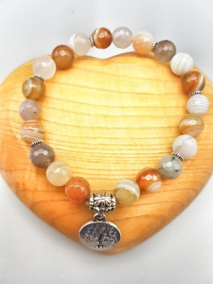 A bracelet with a tree of life pendant named BOTSWANA AGATE BRACELET WITH TREE OF LIFE PENDANT.