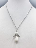 WHITE AGATE ANGEL PENDANT with silver chain.