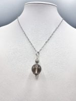 SPHERICAL SMOKY QUARTZ PENDANT necklace with spherical glass bead.
