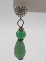 A pair of GREEN AVENTURINE EARRINGS with diamonds.