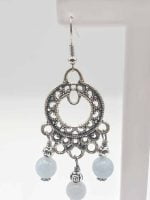A pair of aquamarine earrings with aquamarine and white pearls.