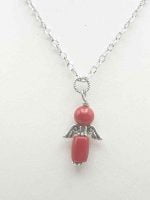 A necklace with a bead ANGEL PENDANT BAMBOO CORAL and a silver chain.