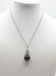 Necklace with BLACK TOURMALINE BALL PENDANT PENDANT and chain pendant in sterling silver.
