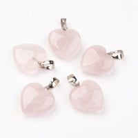 Six pendants SMALL ROSE QUARTZ HEART PENDANT on white background.