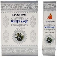 Aurvedic incense sticks with white sage infused with AYURVEDIC INCENSE 15 GR WITH WHITE SAGE.