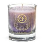 A SCENTED VOTIVE CANDLE ARCHANGEL GABRIEL with symbol om.
