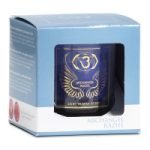 A blue SCENTED ARCANGEL RAZIEL VOTIVE CANDLE in a box.