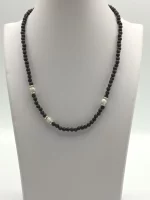 Men's necklace with lava stone and howlite